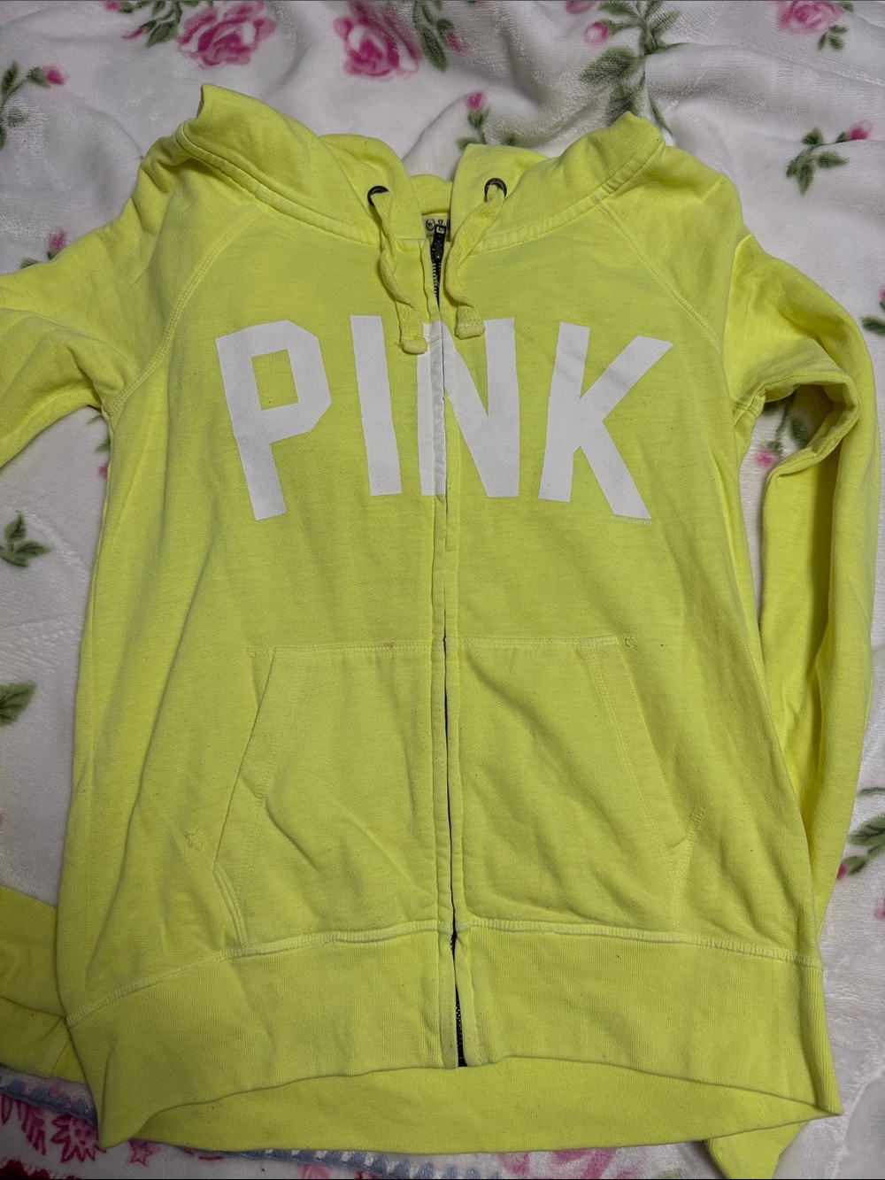 PINK Victoria's Secret Neon Yellow Zip-Up Hoodie